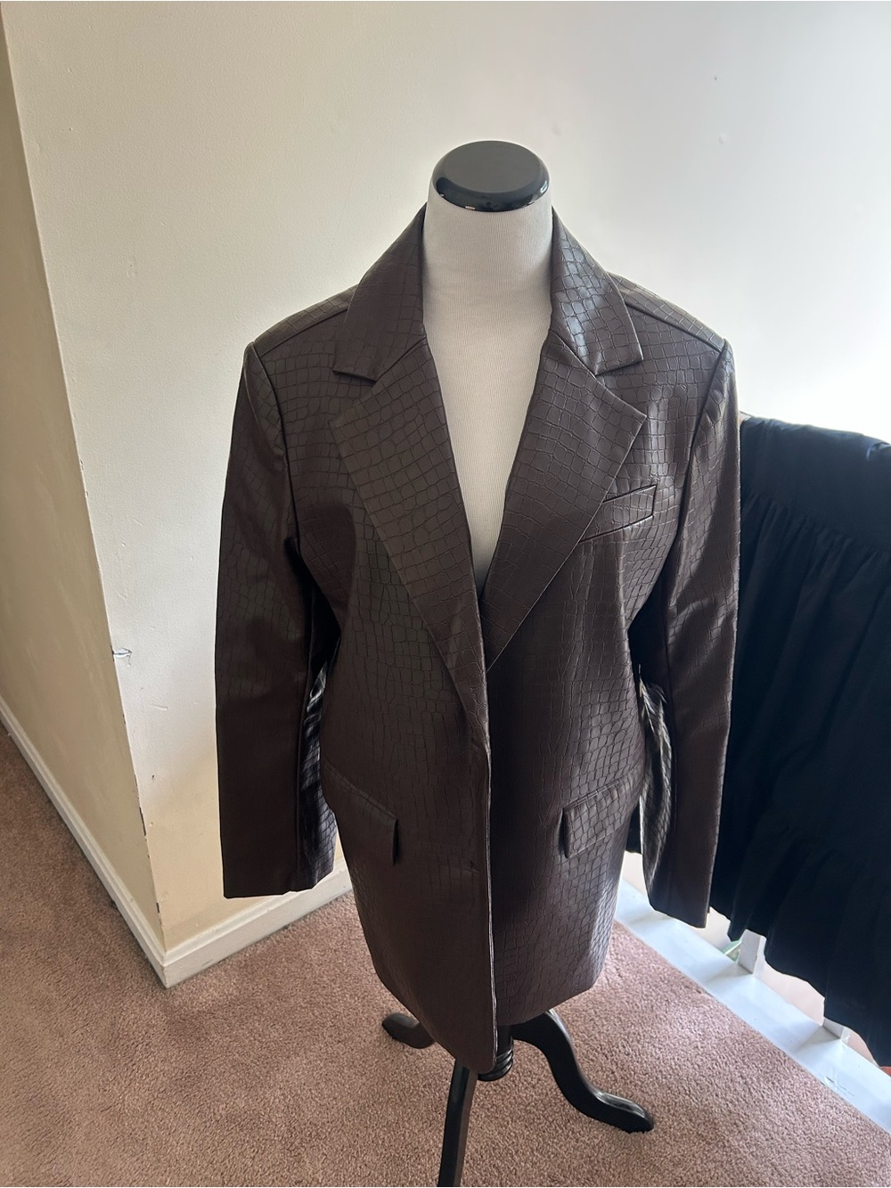 Dark Brown Faux Croc Blazer Jacket